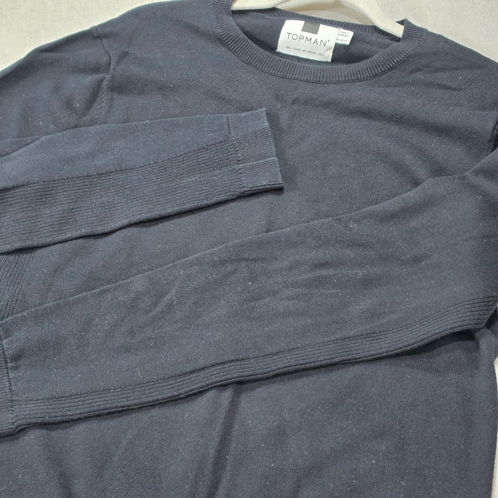 Topman Sweater Mens Large Black Excellent Crew Neck Ribbed Long Sleeve